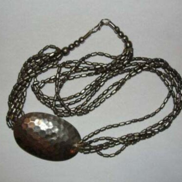 Fun Silver tone Hammered Pendant and Bead Necklace - Picture 4 of 4